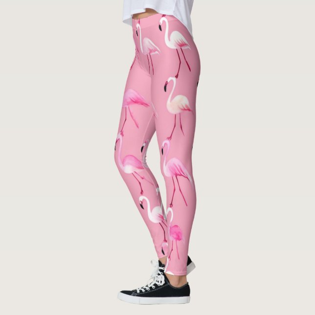 Pink Flamingo Paradise Watercolor Pattern Leggings (Left)