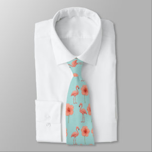Pink Flamingo Paradise Watercolor Pattern Tie