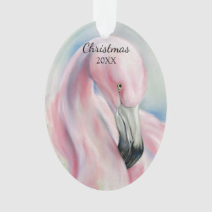 Pink Flamingo Pastel Art Holiday Ornament