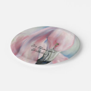 Pink Flamingo Pastel Art Paper Plate