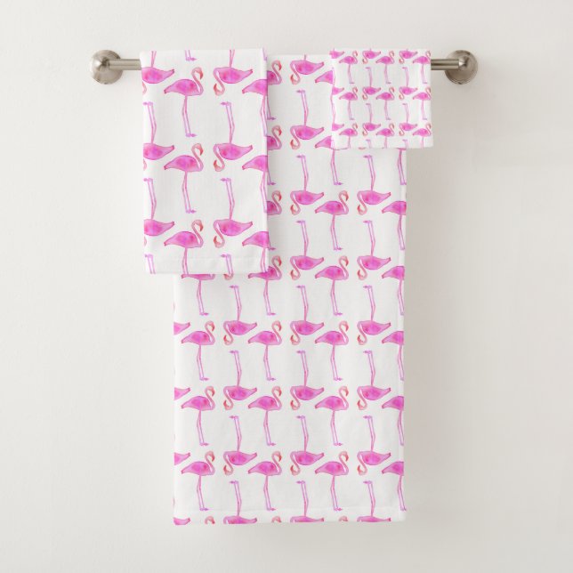 Pink Flamingo Pattern Bath Towel Set (Insitu)