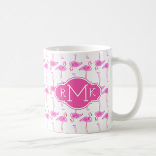 Pink Flamingo Pattern Monogram Coffee Mug