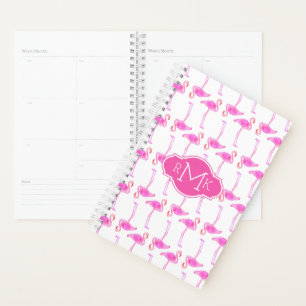 Pink Flamingo Pattern Monogram Planner