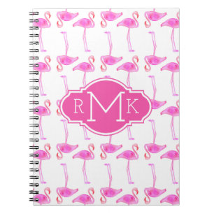 Pink Flamingo Pattern Monogram Spiral Notebook