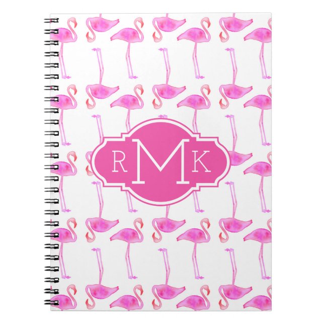 Pink Flamingo Pattern | Monogram Spiral Notebook (Front)