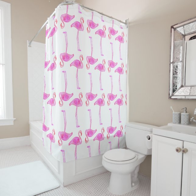 Pink Flamingo Pattern Shower Curtain (In Situ)