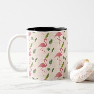 Pink Flamingo Pattern Two-Tone Coffee Mug