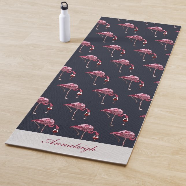 Pink Flamingo Pattern Wine Drinker Novelty Yoga Mat (In Situ)