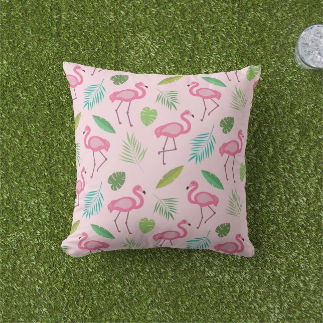 Pink Flamingo Pattern with Tropical leaves  Cushion (Grass)