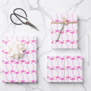 Pink Flamingo Pattern Wrapping Paper Sheet