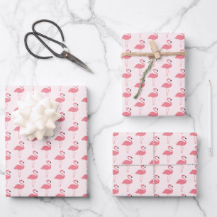 Pink Flamingo Pattern Wrapping Paper Sheet
