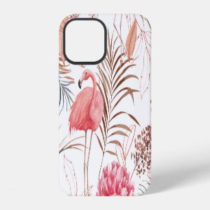 Pink flamingo, peony watercolor pattern. iPhone 12 case