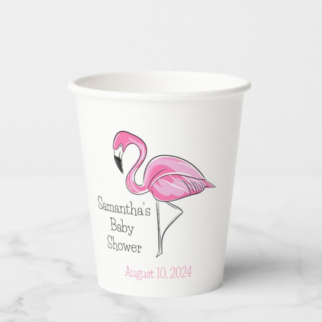 Pink Flamingo Personalised Baby Shower Paper Cups (Front)