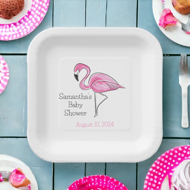Pink Flamingo Personalised Baby Shower Paper Plate (Creator Uploaded)