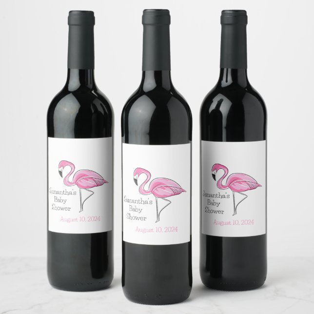 Pink Flamingo Personalised Baby Shower Wine Label (Bottles)