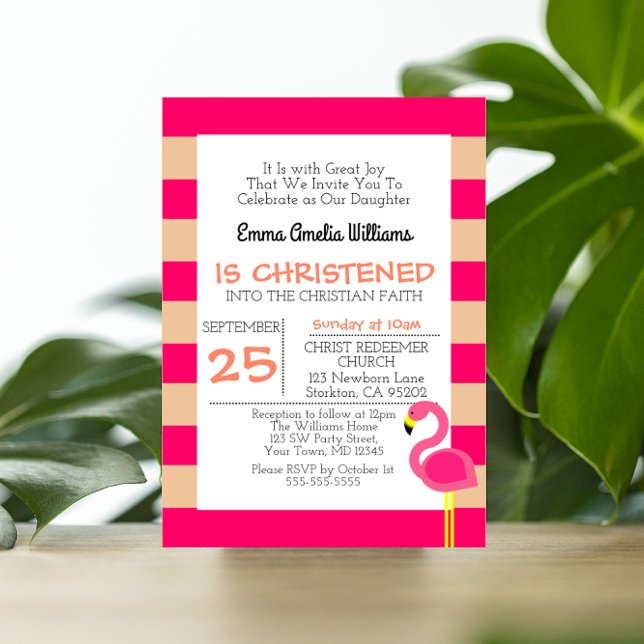 Pink Flamingo Personalised Baptism Invitation (Creator Uploaded)