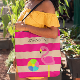 Pink Flamingo Personalised Beach Tote Bag