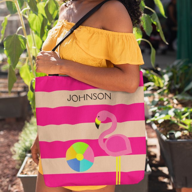 Pink Flamingo Personalised Beach Tote Bag (Creator Uploaded)