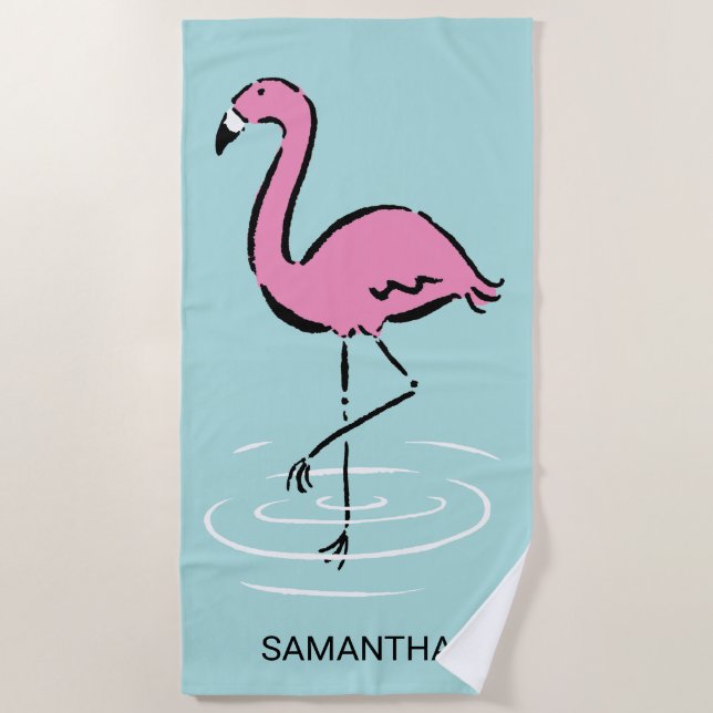 Pink Flamingo Personalised Beach Towel (Front)
