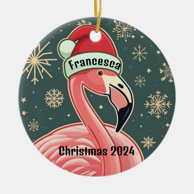 Pink Flamingo Personalised Christmas Ornament (Front)