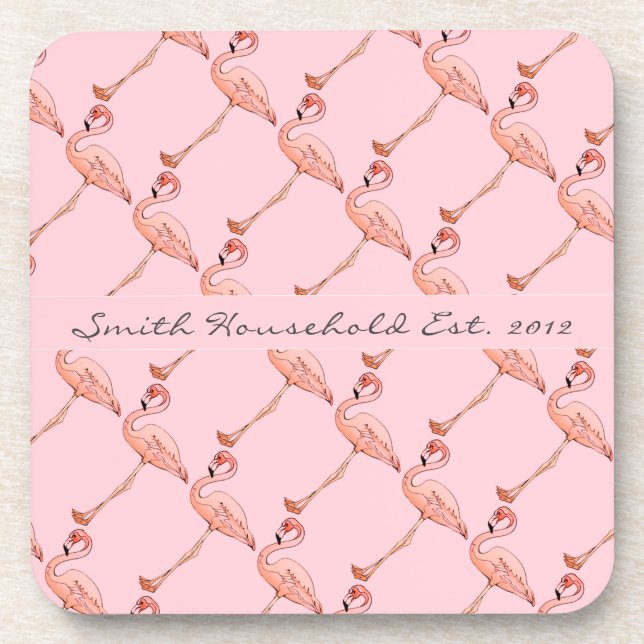 Pink Flamingo Personalised Drink Coasters (Front)