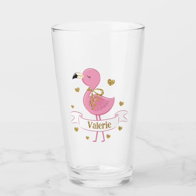 Pink Flamingo Personalised Glass with Custom Name (Front)