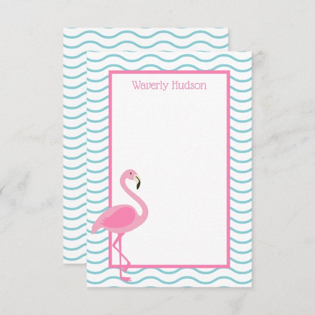 Pink Flamingo Personalised Note Card (Front/Back)