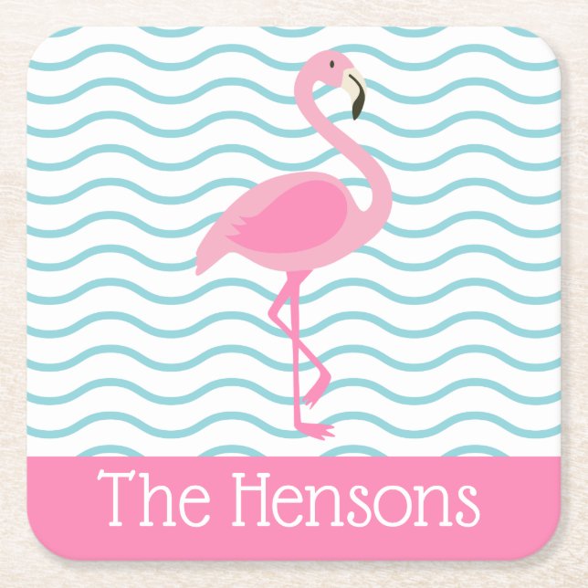 Pink Flamingo Personalised Paper Coasters (Front)