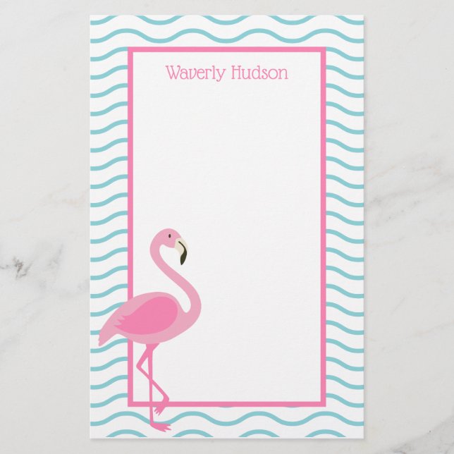 Pink Flamingo Personalised Stationery (Front)