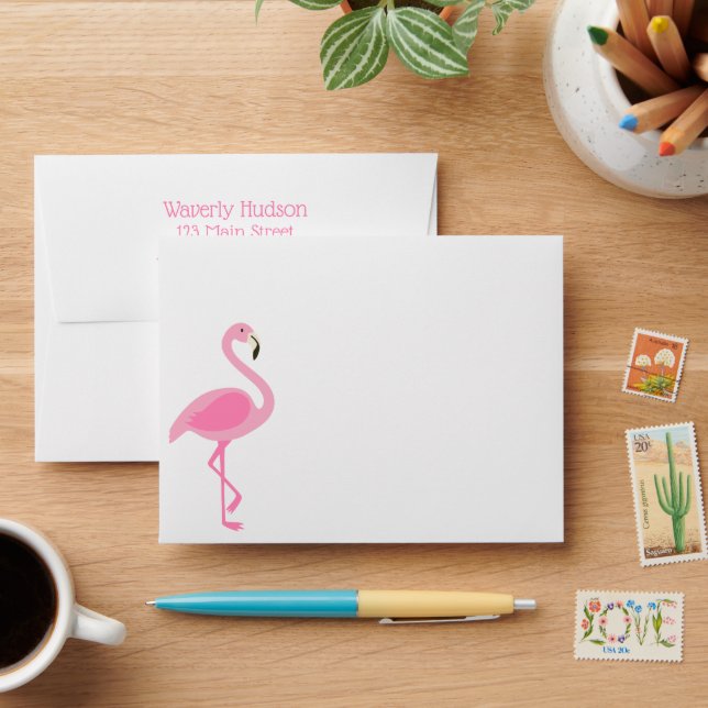 Pink Flamingo Personalised Stationery Envelopes (Desk)