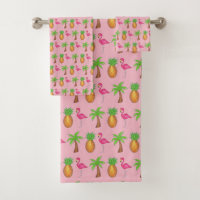 Pink Flamingo Pineapple Palm Tree Tropical Island