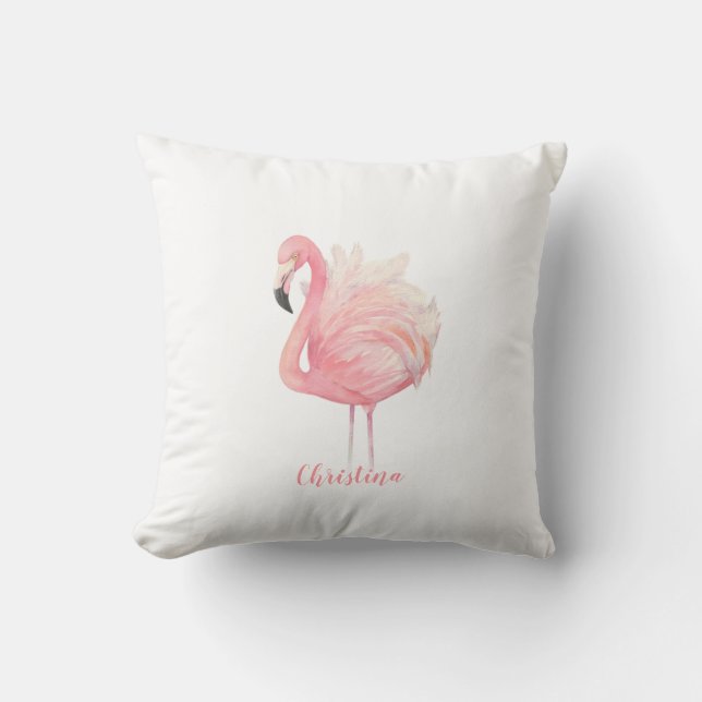 Pink Flamingo, Pink Feathers, Baby Girl Nursery Cushion (Front)