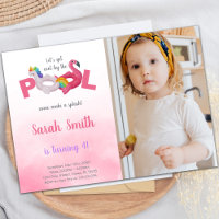 Pink Flamingo Pool Birthday Invitations with photo