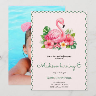 Pink Flamingo Pool Birthday Party Invitation