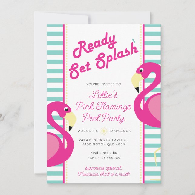 Pink Flamingo Pool Party Birthday Invitation (Front)