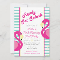 Pink Flamingo Pool Party Birthday Invitation