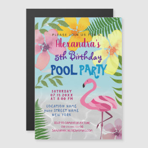 Pink Flamingo Pool Party Birthday Magnetic Invitation