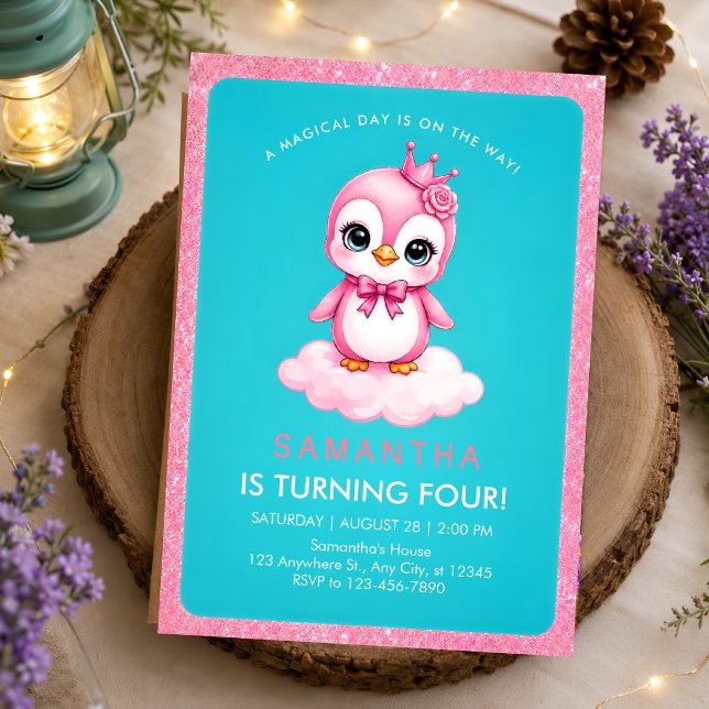 Pink Flamingo Princess 4th Birthday Invitation (Creator Uploaded)
