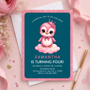 Pink Flamingo Princess 4th Birthday Invitation