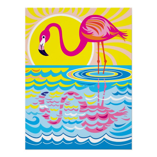 Pink Flamingo Reflection Poster (Front)