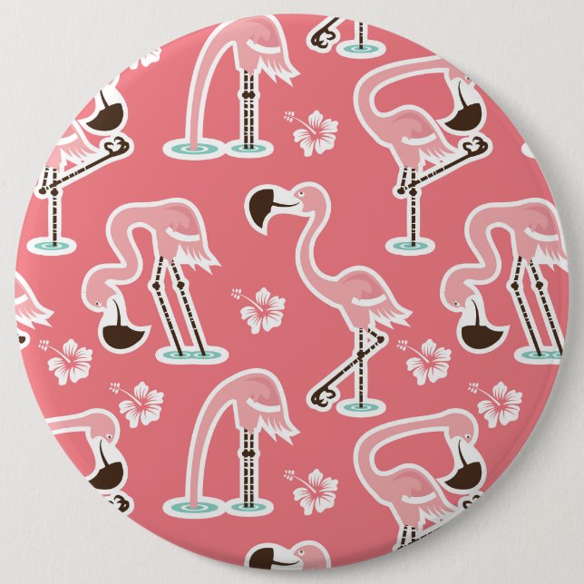Pink Flamingo repeating pattern button (Front)