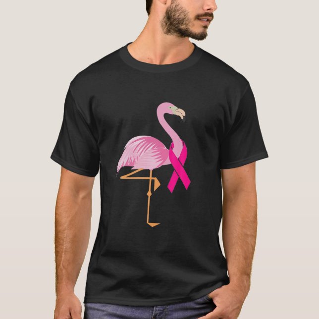 Pink flamingo ribbon Breast cancer Awareness flowe T-Shirt (Front)