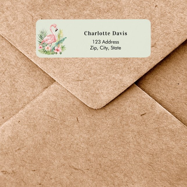 Pink flamingo sage green return address  (Creator Uploaded)