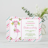 Pink Flamingo Santa Hat Candy Canes and Holly
