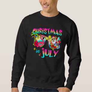 Pink Flamingo Santa Hat Christmas In July Summer V Sweatshirt