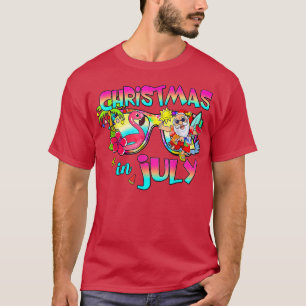 Pink Flamingo Santa Hat Christmas In July Summer V T-Shirt