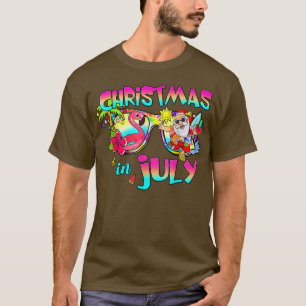Pink Flamingo Santa Hat Christmas In July Summer V T-Shirt