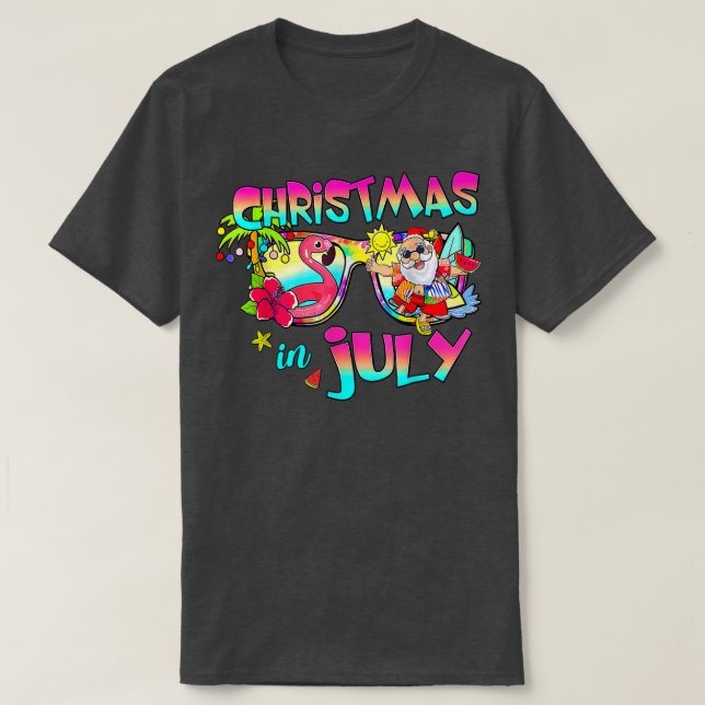 Pink Flamingo Santa Hat Christmas In July Summer V T-Shirt (Design Front)