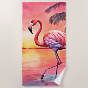 Pink Flamingo Scene Design Beach Towel