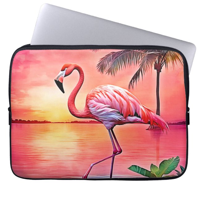Pink Flamingo Scene Design Laptop Sleeve (Front)